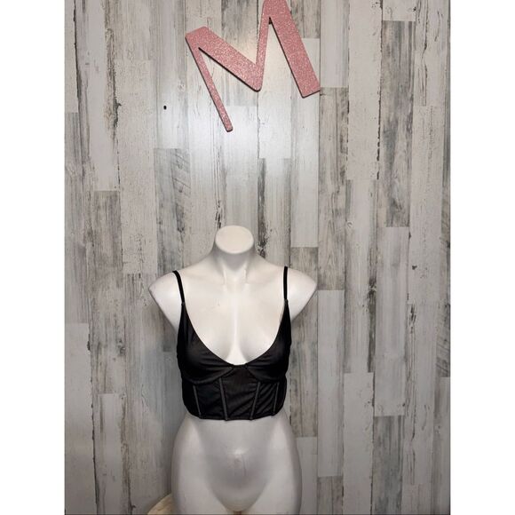Forever 21 Black Mesh Corset Crop Top Women’s Medium - Picture 1 of 9